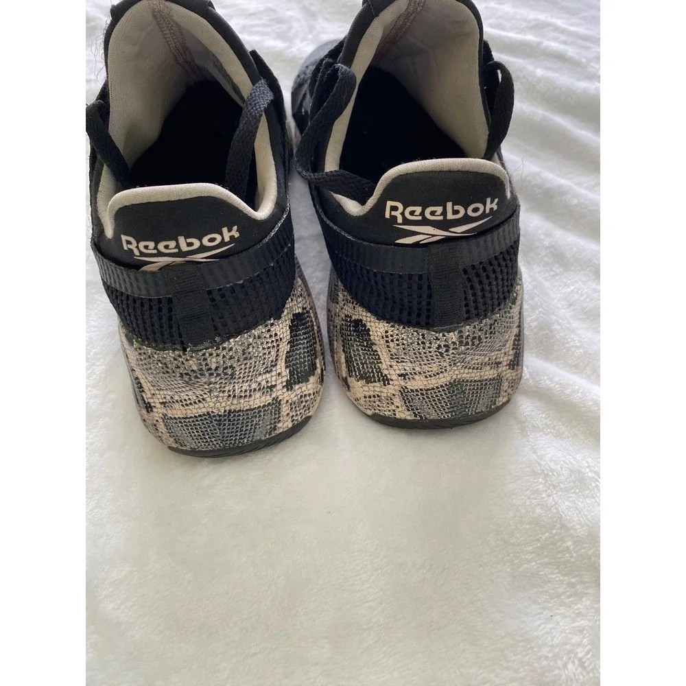 Reebok Nano X Womens 7.5 Training Shoes Black Snakeskin Print FFG0138644